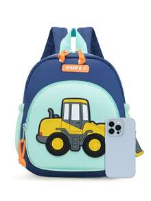 La nueva mochila de estudiante de dibujos animados es ligera y compacta, y la mochila tiene forma de bulldozer. - azul oscuro - Ver 2