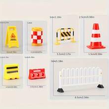 Mini Traffic Barrier Road Cones Sign Model Set, HO Scale Train Railway Diorama Scene Accessories, Mini Construction Fence Warning Sign Figurines For Railroad Layout Micro Landscape DIY Craft Hobby Supplies - H - View 4