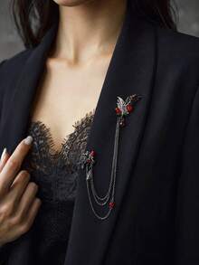 1pc Vintage Gothic Rose Flower Feather Decor Brooch, Fashion Versatile Accessory, Halloween Jewelry - Gun Black - View 2