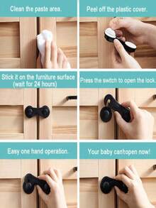 1pc Multi-Purpose Baby Anti-Collision Safety Lock, Drill-Free Self-Adhesive Child Safety Lock, Suitable For Cabinets, Drawers, Refrigerators, Wardrobes, Home Daily Protection Accessories - Black - View 6