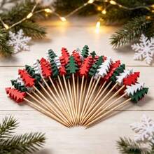 3/10/20/30/50/100/200pcs 3-Color Christmas Tree Bamboo Skewers, Cartoon Tree Shaped Cake Toppers, Fruit Platter Cold Appetizer Dessert Decoration, Christmas Party Table Atmosphere Decor - Multicolor - View 5