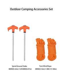 2pcs/4pcs Camping Tent Stakes Set, T-Handle Metal Spiral Tent Pegs + Windproof Rope, For Tent And Awning Fixing - Multicolor - View 17