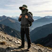 Topi Ember Pelindung Matahari untuk Pria, Topi Hiking Luar Ruangan Musim Panas dengan Masker Wajah yang Dapat Dilepas, Topi Pelindung Matahari UV - Hijau Tentara - View 7