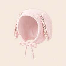 1pc Cute Rabbit Ear Corduroy Lace Decor Baby Beanie Hat, Ear Protection Newborn Cap For Autumn/Winter, Suitable For Daily Home And Outdoor Wear - Ear - View 8