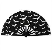 Black & White All-Over Bat Print Large Folding Clapper Fan, Gothic Halloween Party Music Festival Outfit Handheld Decorative Fan - Multicolor - View 4