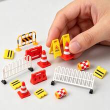 Mini Traffic Barrier Road Cones Sign Model Set, HO Scale Train Railway Diorama Scene Accessories, Mini Construction Fence Warning Sign Figurines For Railroad Layout Micro Landscape DIY Craft Hobby Supplies - H - View 3