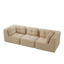 3 Seat Beige Modular Sofa - Corduroy Comfort Sofa - 米色 3 人座 - 查看 6