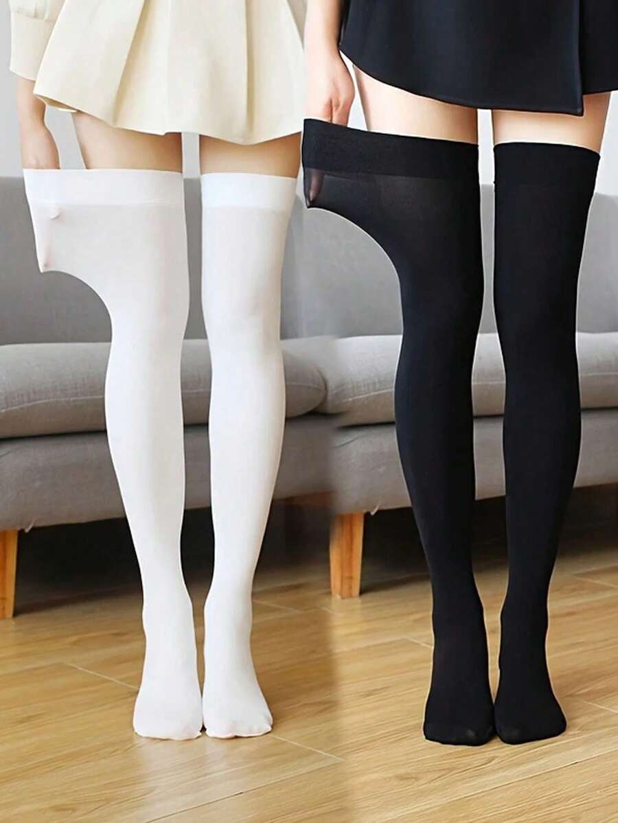 1/2雙女款春秋天鵝絨大腿高過膝襪 - 彩色 - 查看 1