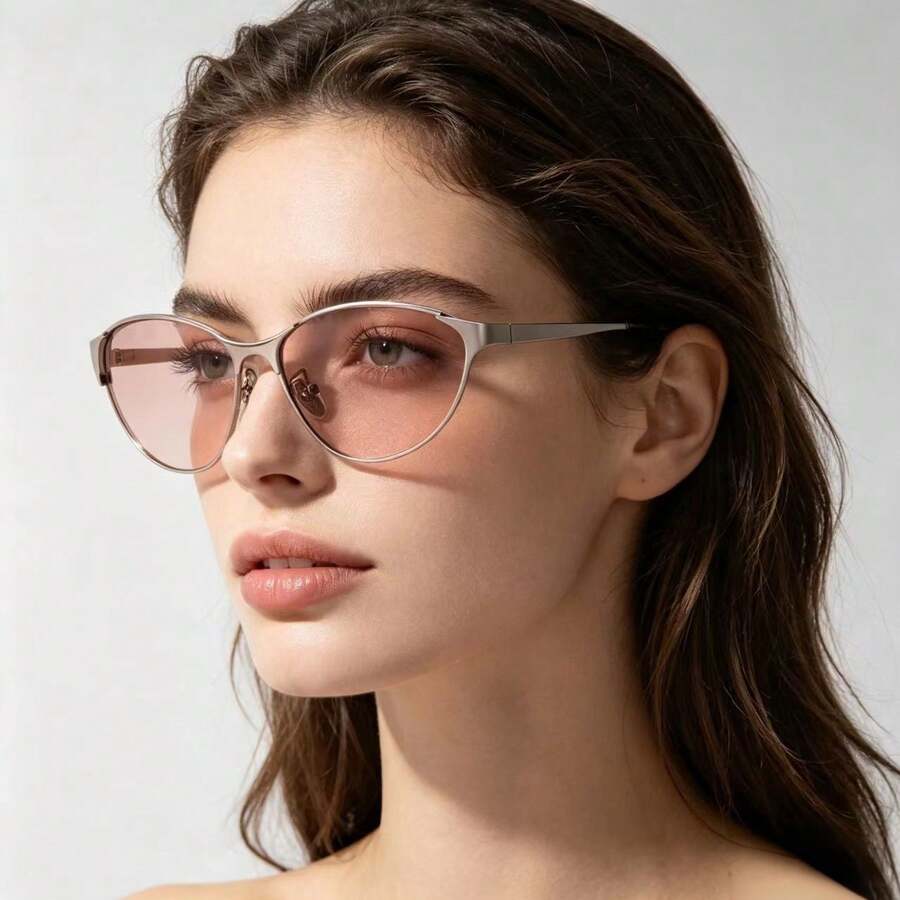 1 Pair Women's Silver Aviator Metal Frame Double Bridge Design Personalized Fashion Glasses - Multicolor - View 1
