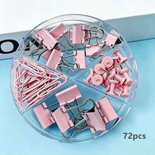 Juego de papelería rosa, incluye clips de papel, clips de carpeta y clips de papel, adecuado para organizar y encuadernar varios documentos, útiles escolares - Rosa - Ver 1