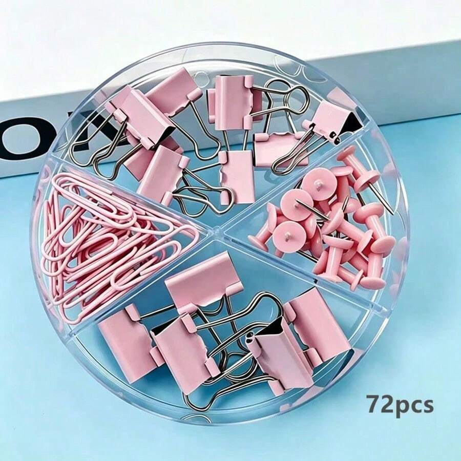 Juego de papelería rosa, incluye clips de papel, clips de carpeta y clips de papel, adecuado para organizar y encuadernar varios documentos, útiles escolares - Rosa - Ver 1