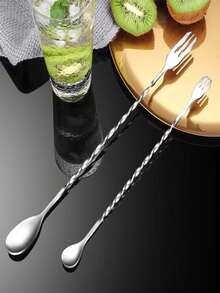 1 cái/2 cái thìa bar bằng thép không gỉ, thanh khuấy cán dài thiết kế ren, thìa bar cocktail hai đầu - Xem 1