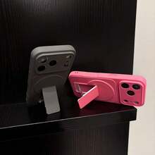1pc Magnetic Phone Case With Large Window Stand Compatible With Iphone 16/15/14/13/12/11, Shockproof Protective Cover - Hot Pink - View 5