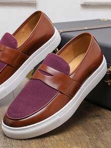 Men's Loafers Fashion New British Style Slip-On Flat Shoes Suede Matte Soft Sole Shoes - Red - View 4