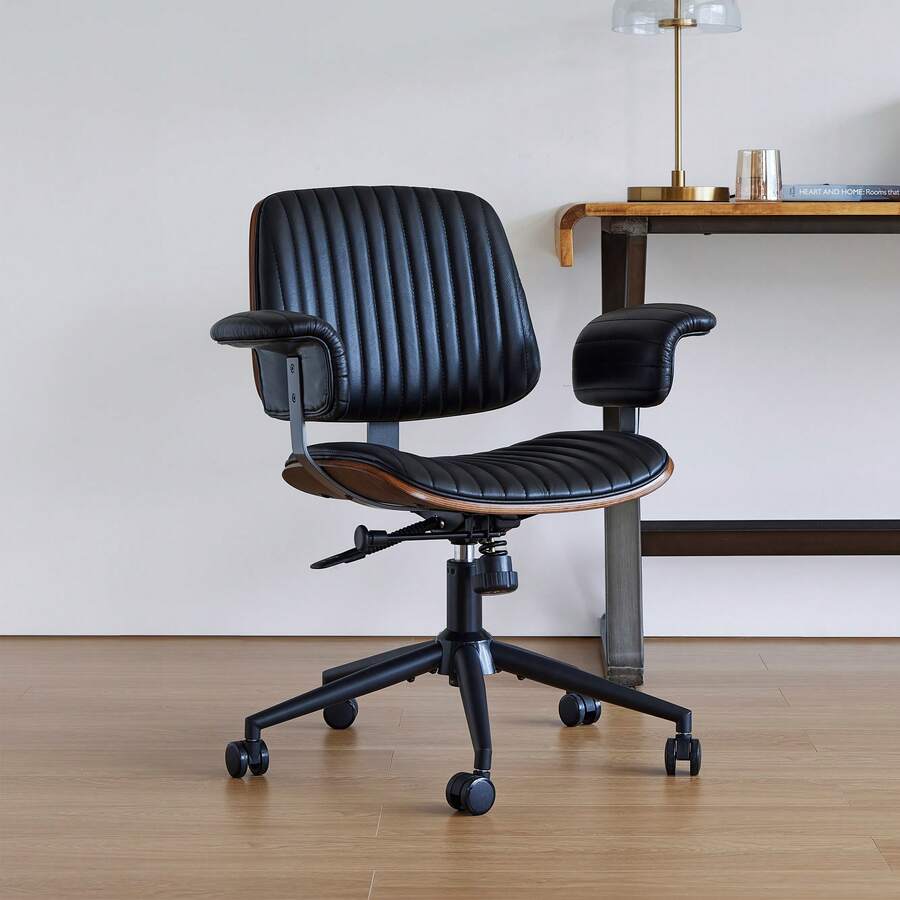 Office Chair Leather Black - Ergonomic With Wheels - Black - View 1