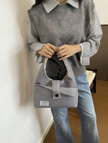 2026 Fashion New Casual Large Capacity Commuter Minimalist Retro Plaid Eye-Catching Shoulder Bag Niche Handbag - Grey - View 8
