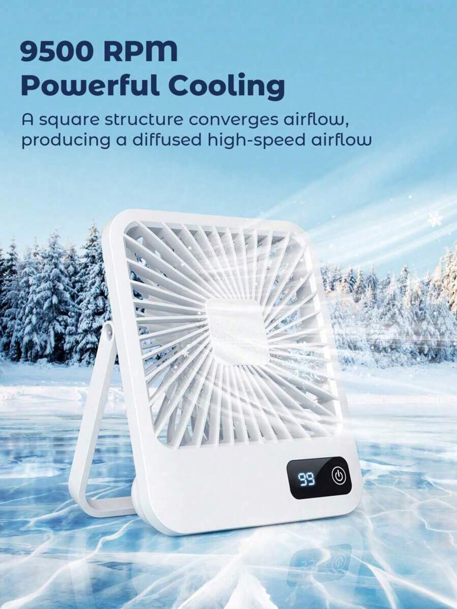 180° Adjustable Tilt Portable USB Rechargeable Fan, Foldable Personal Fan With Battery Level Display, 5-Speed Wind, Ultra-Quiet Desktop Fan, Battery Capacity: 600mAh