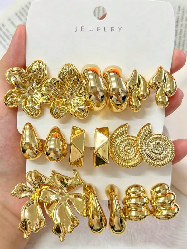1 Pair - 9 Pairs, Flower, Water Drop, Wave, Cut C, Shell Earrings, Resin Material, Exaggerated, Suitable For Daily Commute Wear.