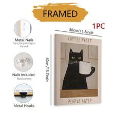 1pc Modern Minimalist Coffee Cat Poster With Motivational Quote "Coffee First, People Second" - Suitable For Coffee Shop, Kitchen, Frameless Home Office Decor - Multicolor - View 16