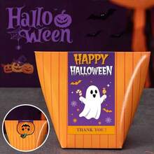 10pcs Halloween Long Strip Shaped Sealing Stickers, Holiday Gift Box Sealing Stickers, Cute Ghost & Pumpkin Pattern Candy Packaging Stickers - A - View 3