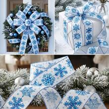 Winter Christmas Watercolor Blue Snowflake Decorative Ribbon 2 Rolls, 6.3cm/2.5inch Wide, Total Length 5.9m - For Christmas Wreaths, Bow Making, DIY Gift Wrapping - Blue Snowflake - View 5