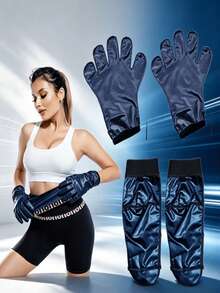5 Sets PU Material Sauna Sweat-Absorbing Gloves + Socks + Waist Belt, Gloves Feature Sauna-Specific Heat Insulation, Anti-Cracking, Moisturizing, Smooth Coating And Enhanced Sweat-Absorbing Function, Suitable For Home Use - Multicolor - View 1