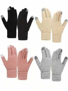 1pair Touch Screen Black Gloves - Multicolor - View 1