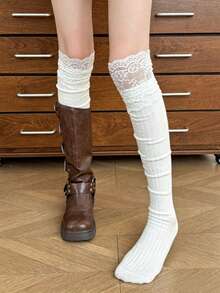 1/2 Pairs Women's Multi-Color Lace Bow Ballet Style Slouchy Knee-High Socks - Multicolor - View 12