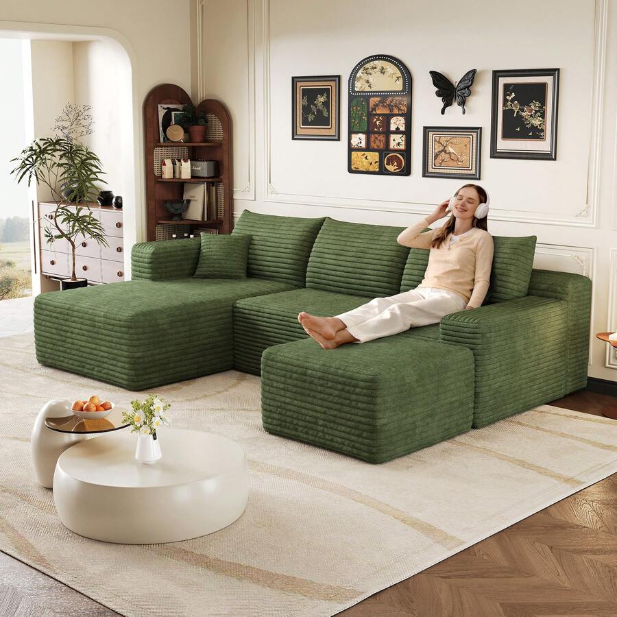 L Shape Cloud Sofa Green – Easy Assembly - 綠色 4 座 - 查看 1