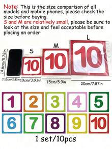 10 Pcs/Set Bright Plaid Digital Floor Decor Stickers - Waterproof, Self-Adhesive, Removable, Easy To Clean - Perfect For Inflatable Castles And Home Decor - Multicolor - View 2
