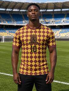 1pc Men's Vintage Argyle Football Jersey, Round Neck, Comfortable And Soft, Customizable Name, Number, Logo, Team Or Sponsor, Suitable For Team/Fan, Sports/Casual Gift - Yellow - View 2