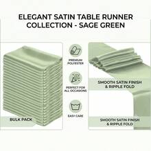 4pcs/10pcs 28*275cm Wedding Satin Table Runner Sage Green/Dark Green Silk Table Runner Banquet Table Runner Suitable For Rectangular Round Dining Tables - Green - View 4