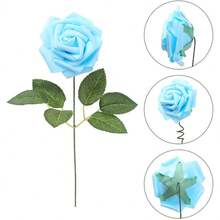 50 Pcs (25 Roses, 25 Leaves) Artificial Roses With Stems, Suitable For DIY Wedding Bouquets, Table Decorations, Parties, Home Decor, Also Suitable For Valentine's Day, Gifts, Birthdays, New Year, Graduations And Other Occasions (Box Not Included). - Blue - View 5
