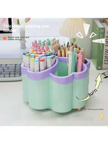 1pc 360° Spiral Flower Thickened Desktop Storage Box, 4 Pen Slots, Suitable For Stationery, Office, School, Home, Art Supplies Desktop Storage, Multiple Styles Available, Pink/Green/Blue - Multicolor - View 6