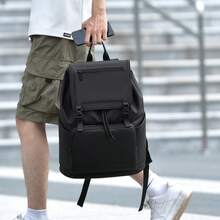 1 pièce Sac à dos à rabat de couleur contrastée à la mode, grande capacité, sac pour ordinateur portable, sac à dos de voyage d'affaires, sac de navette pour hommes, sac d'école pour étudiants - sac à dos - Voir 12
