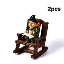 2件組 (木椅) 場景裝飾，卡通搖椅幽靈女巫死神樹脂工藝飾品，桌面玄關車內家居裝飾，萬聖節軟裝收藏禮物，創意萬聖節氛圍小物 - 多款式 - 查看 6
