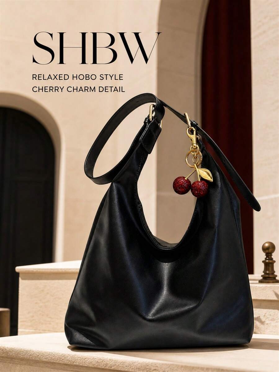 SHBW Women's Large Shoulder Tote Bag With Cherry Charm, New Fashion Design, Elegant And Stylish, Large Capacity Bag
