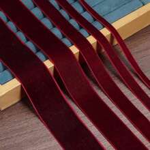 1-4cm 10yd Burgundy Single-Sided Velvet Ribbon, Handmade DIY Hair Accessories, Clothing Bows Supplies; Suitable For Christmas, Halloween, Wedding, New Year, Birthday, Back To School / Graduation Party Decoration, Bouquet Wrapping, Gift Wrapping Ribbon - Burgundy - View 7
