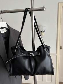 女款大容量高級手提包，時尚百搭休閒極簡通勤單肩托特包 - 黑色 - 查看 6