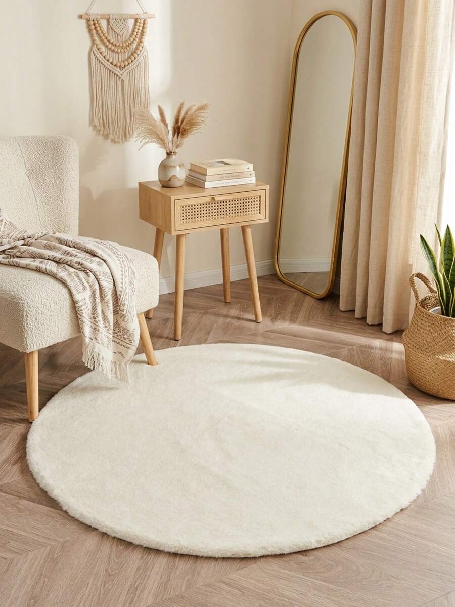 Soft Fluffy Cream White Round Rug, Suitable For Bedroom, Living Room, Study, Office, Plush Bedroom Carpet, Non-Slip, Long Pile Rug, Faux Fur Rug, Living Room Carpet, Bedroom Carpet, Bedside Rug, Decorative Rug, Bedroom Decor, Home Decor, Room Decor, Halloween Decor - Creamy White - View 1