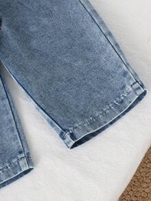 2pcs Infant/Toddler (Girl) Casual Vintage Pink & Gray Plaid Long Sleeve Collared Shirt With Denim Jeans Set, Thin Spring/Autumn - Light Wash - View 8