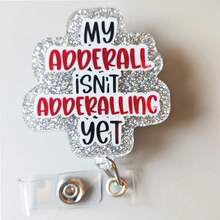1pc "My Adderall Hasn't Started Taking Yet" Acrylic Telescopic Name Tag Scroll | Ideal For Teachers, Doctors, And Nurses | Office Gift | Acrylic Name Tag Clip - Multicolor - View 2