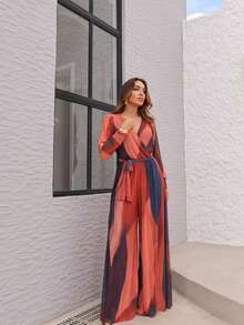 Long-Sleeve Micro Tulle Jumpsuit - Naranja Coral - Ver 2