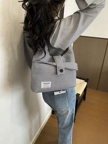 2026 Fashion New Casual Large Capacity Commuter Minimalist Retro Plaid Eye-Catching Shoulder Bag Niche Handbag - Grey - View 7