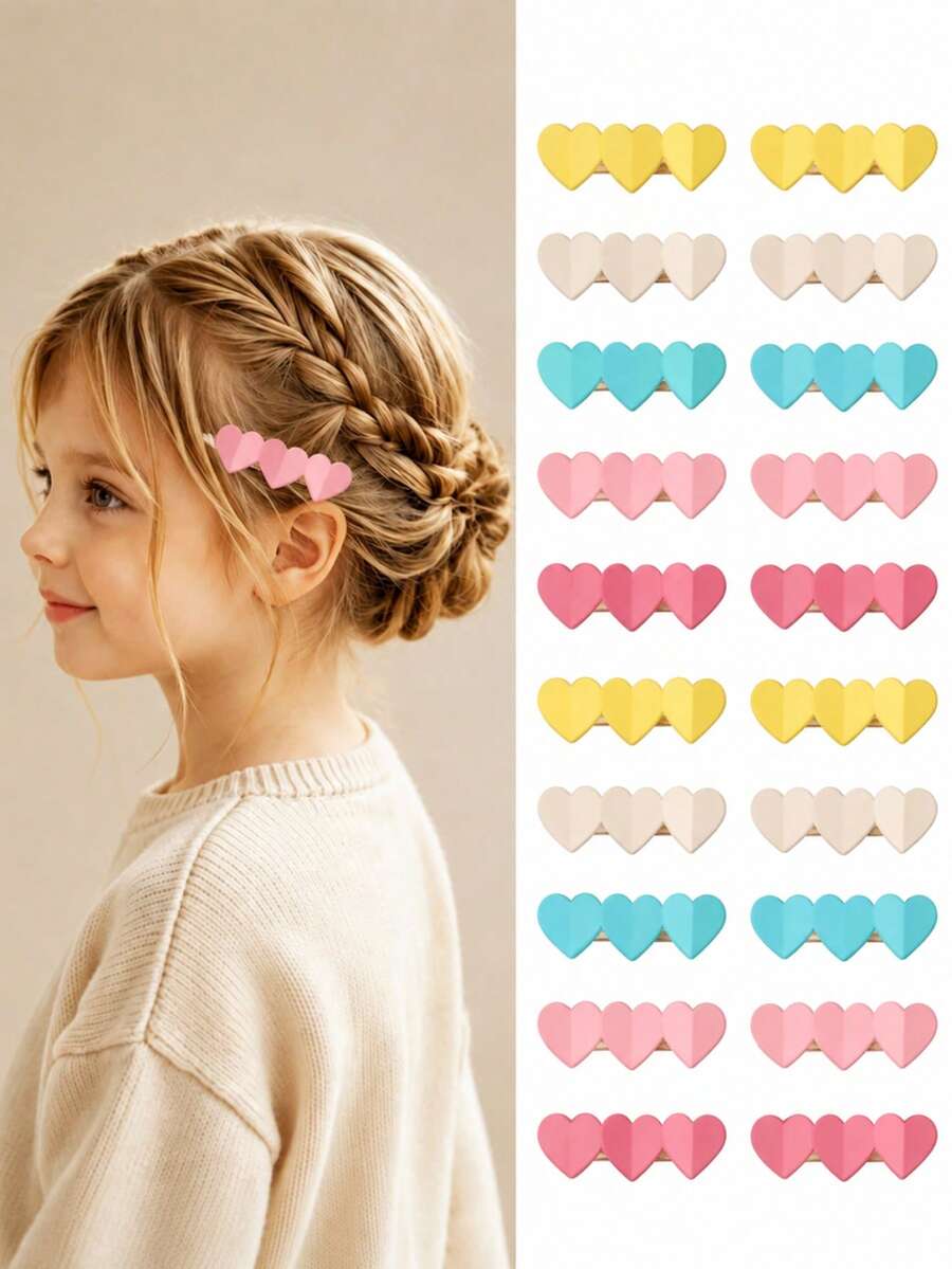 5pcs Girls Cartoon Heart Hair Clips, Non-Damaging, Versatile Daily Wear, Back To School Hair Accessories - Multicolor - View 1