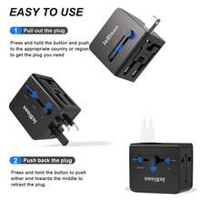 Universal International Travel Adapter With USB-C USB-A Ports, Multi Country Plug Converter For US EU UK AU JP, Travel Charger For 150+ Countries - Black - View 7