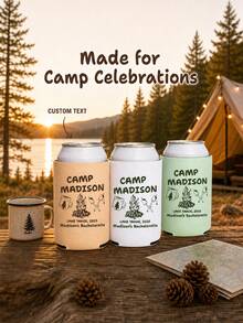 Personalized Camping-Themed Cup Sleeves, Allowing For Custom Text, Flexible And Foldable. Perfect For Camping Trips, Solo Parties, Girls' Weekend Gatherings And Outdoor Group Activities. Available In Multiple Soft Color Options. - Multicolor - View 2