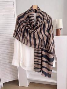1pc New Zebra Print Scarf, Women's Muslim Hijab, Soft Breathable Long Scarf, Elegant Shawl, Fashionable Versatile Office Wrap - Multicolor - View 13