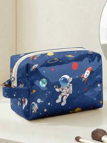 1pc Astronaut Print PVC Pouch,Cosmetic Toiletry Storage Bag, Zipper Closure With Hand Strap Portable Organizer For Daily Use Travel Trip - Multicolor - View 12