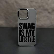 Y2K "#SWAG" 白色波點極簡印花黑色亮面手機殼，適用於 iPhone 11 13 Pro Max 15 17 17 Pro Max 與 Galaxy S24 Ultra S26 Ultra，標語設計，適合千禧世代，生日與日常使用 - 彩色 - 查看 2